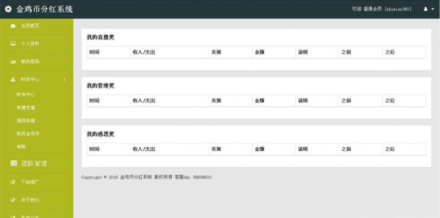 虚拟币动静态分红会员管理系统前台截图