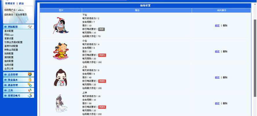 投资修仙复利分红会员管理系统后台截图